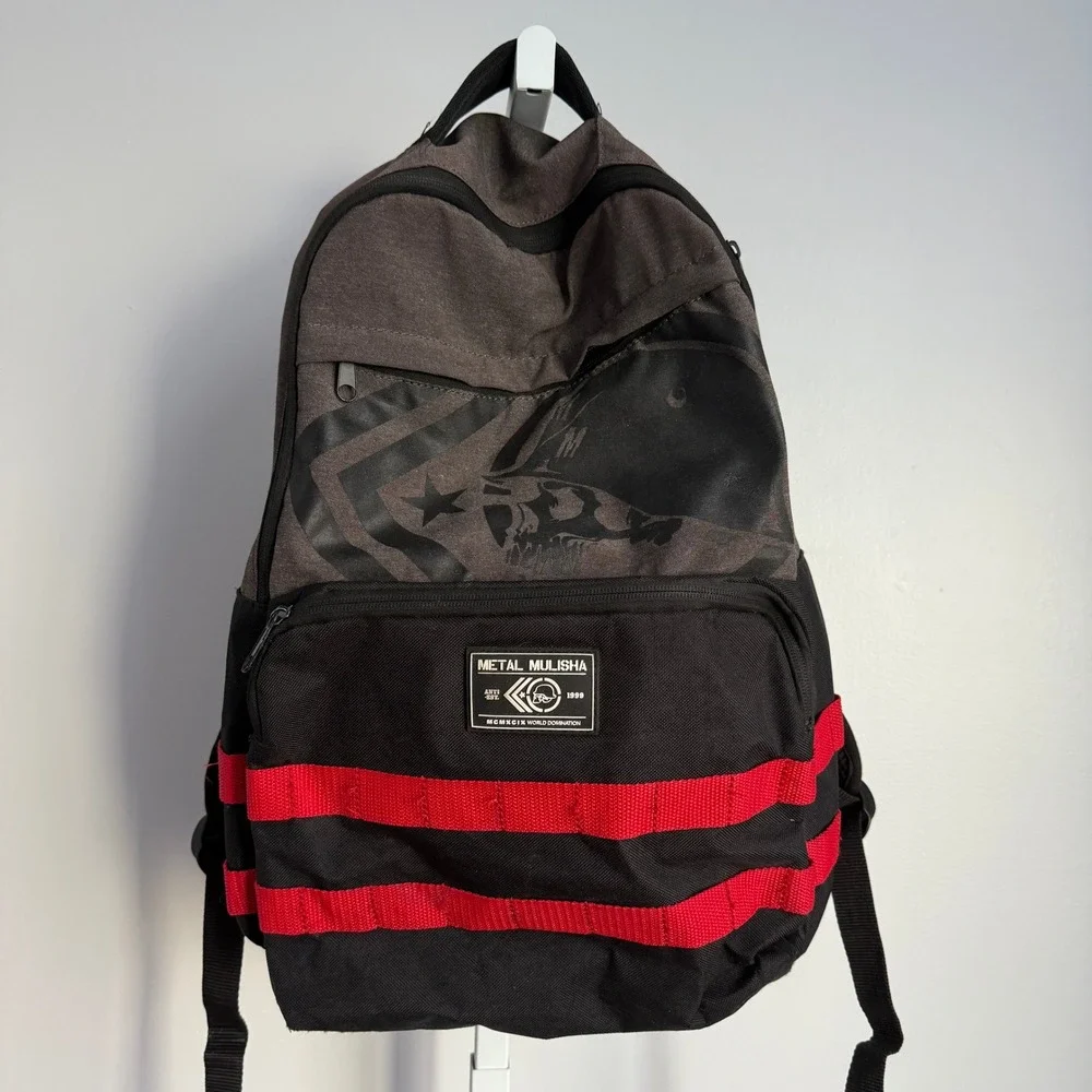 Metal Mulisha Backpack‎ Black Gray Red Skull Stars Logo Laptop Travel Bag